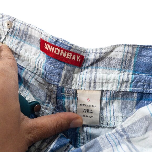 UnionBay Blue Plaid Shorts Y2K Junors SZ 5 Vintage Drawstring - Picture 5 of 6